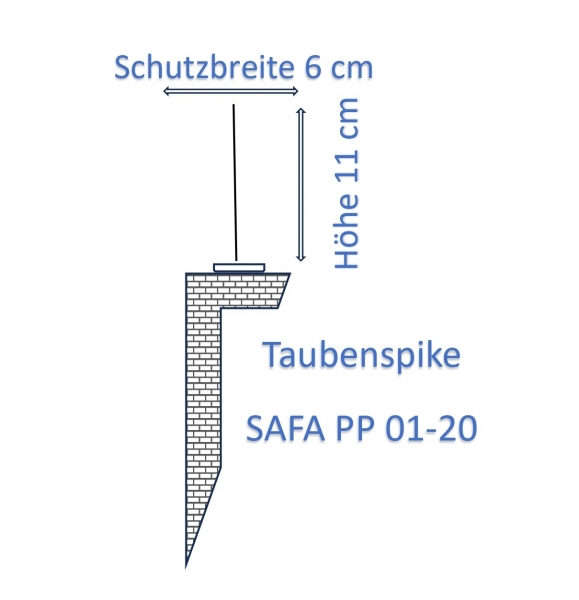 Taubenspike SAFA PP 01-20, 1-reihig, 50 cm lang, aus Edelstahl & Polycarbonat